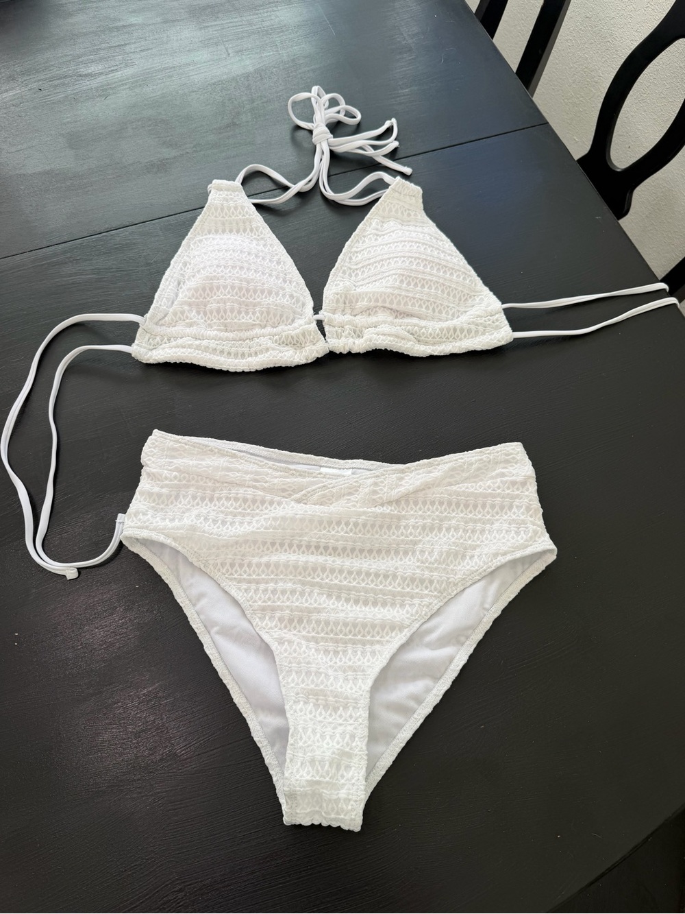 SHEIN White Crochet Triangle Bikini Set